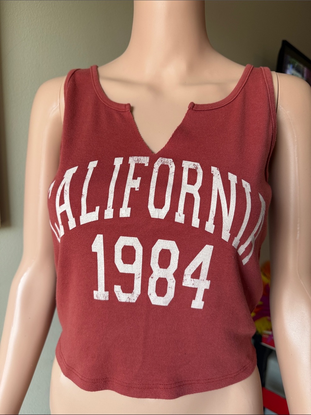 California 1984 Red Cropped Tank Top - Vintage Graphic